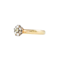 Angled View of Victorian 22ct Gold Pearl & Citrine Daisy Cluster Ring