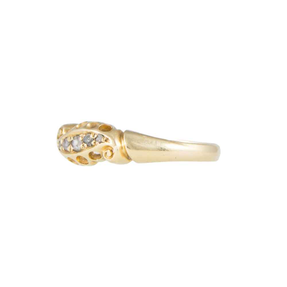 Angled View of  Edwardian 18ct Yellow Gold 5 Stone Diamond Ring