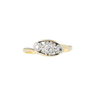 Vintage 3 Stone Diamond Cross Over Engagement Ring