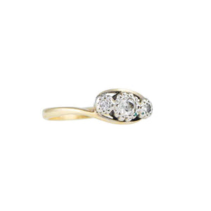 Angled View of Vintage 3 Stone Diamond Cross Over Engagement Ring