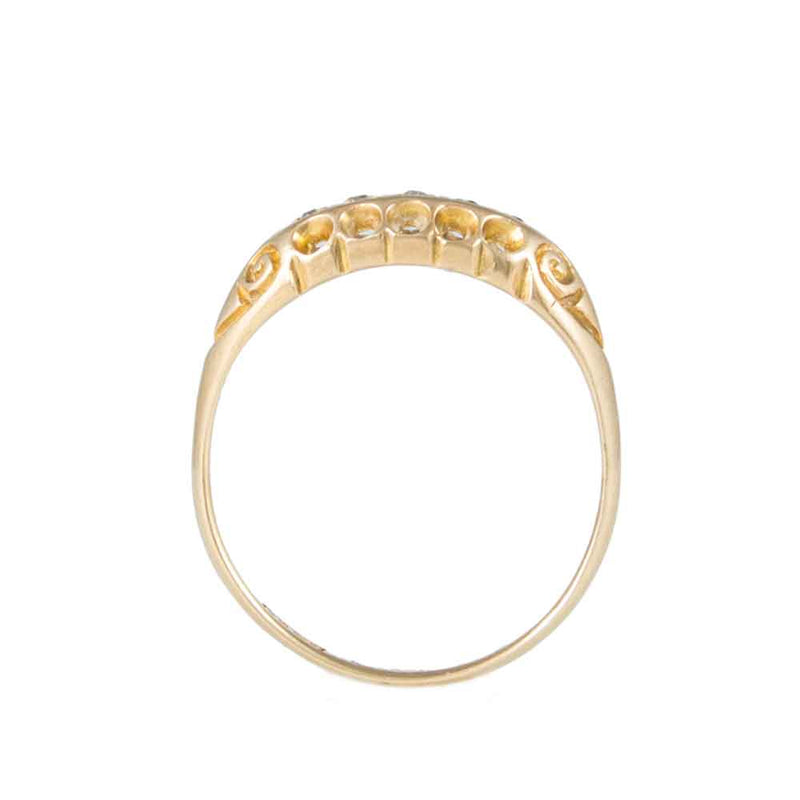 Flat View of Antique 18ct Yellow Gold 5 Stone Diamond Ring
