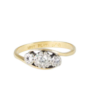 Vintage 3 Stone Diamond Cross Over Engagement Ring