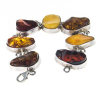 Chunky Vintage Multi Coloured Amber Chain Linked Bracelet