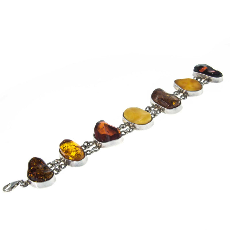 Chunky Vintage Multi Coloured Amber Chain Linked Bracelet 01