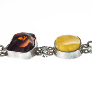 Chunky Vintage Multi Coloured Amber Chain Linked Bracelet 05