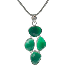 Vintage Faceted Emerald Green Onyx Pendant and Chain 02