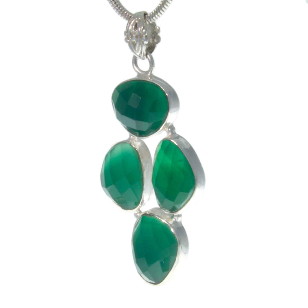 Vintage Faceted Emerald Green Onyx Pendant and Chain
