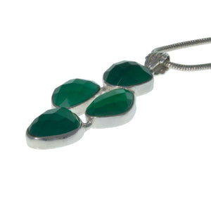 Vintage Faceted Emerald Green Onyx Pendant and Chain 05