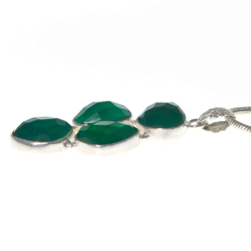 Vintage Faceted Emerald Green Onyx Pendant and Chain 06