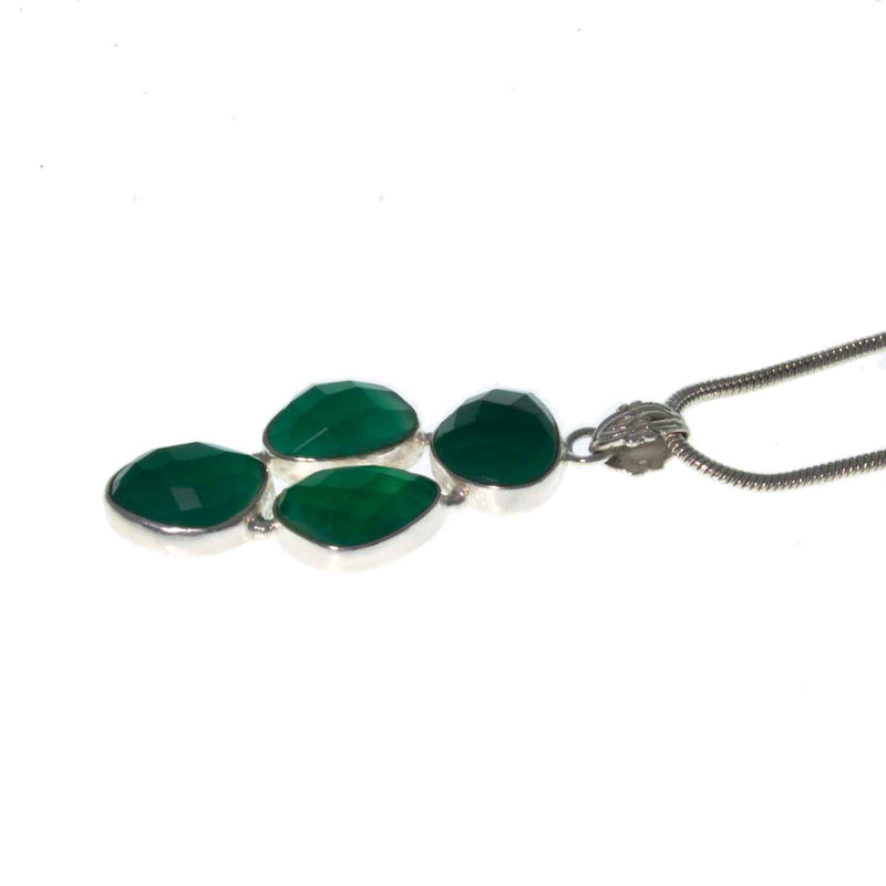 Vintage Faceted Emerald Green Onyx Pendant and Chain 07