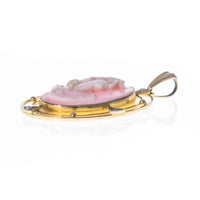 Edwardian 9ct Gold Pink Cameo Pendant. c1910