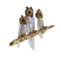 18ct Gold Ruby & Pearl Owl Brooch. c.1900 Angle