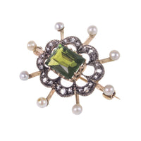 Vintage  9ct Gold Peridot, Pearl and Diamond Brooch