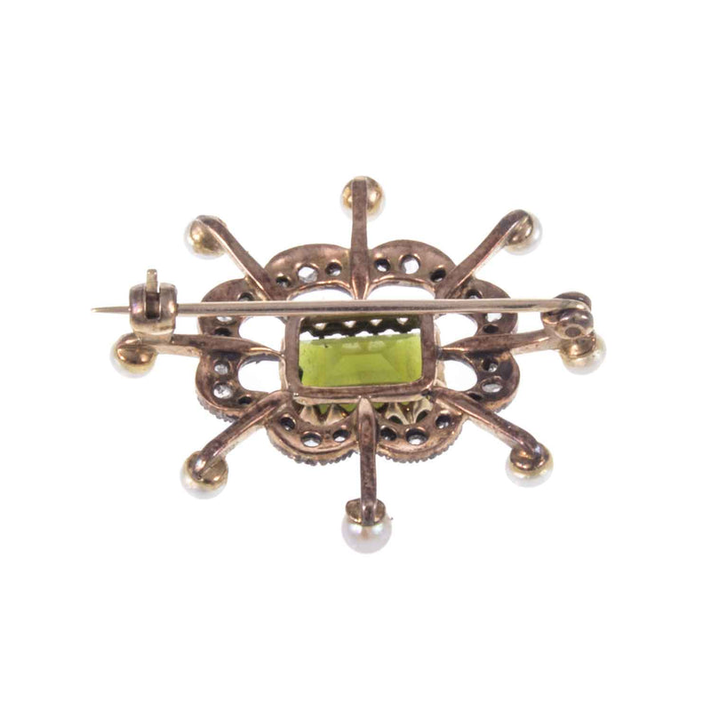 Vintage  9ct Gold Peridot, Pearl and Diamond Brooch Back