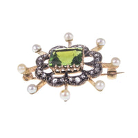 Vintage  9k Gold Peridot, Pearl and Diamond Brooch