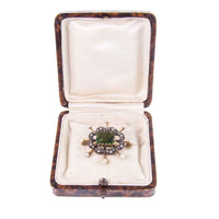 Vintage  9ct Gold Peridot, Pearl and Diamond Brooch Box