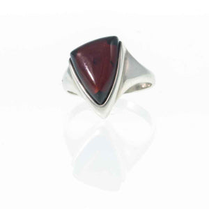 Modernist Design Red Amber Silver Ring Front View