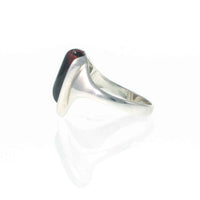 Side View of Modernist Design Red Amber Silver Ring