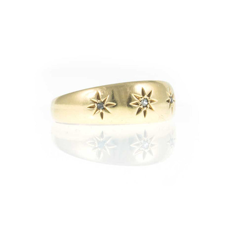 Edwardian 18K Yellow Gold 3 Stone Diamond ‘Gypsy’ Ring
