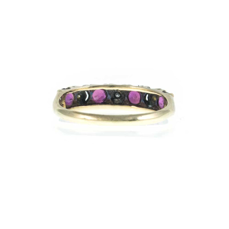 Vintage 9ct Yellow Gold Ruby and Diamond Half Eternity Ring. Size N 1/2 (UK) 6 3/4 (US)