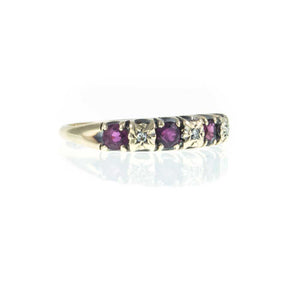 Vintage 9ct Yellow Gold Ruby and Diamond Half Eternity Ring. Size N 1/2 (UK) 6 3/4 (US)