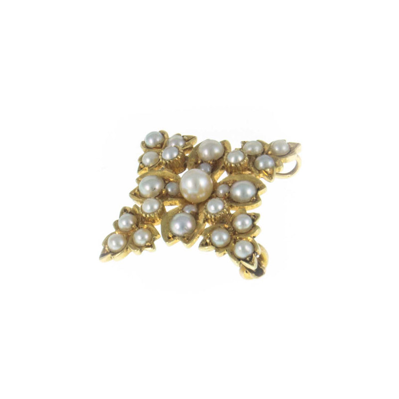 Petite Edwardian 18ct Gold Pearl Floral Pendant/Brooch