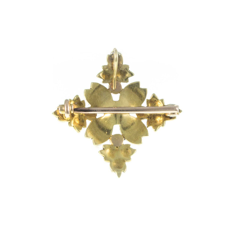 Petite Edwardian 18ct Gold Pearl Floral Pendant/Brooch