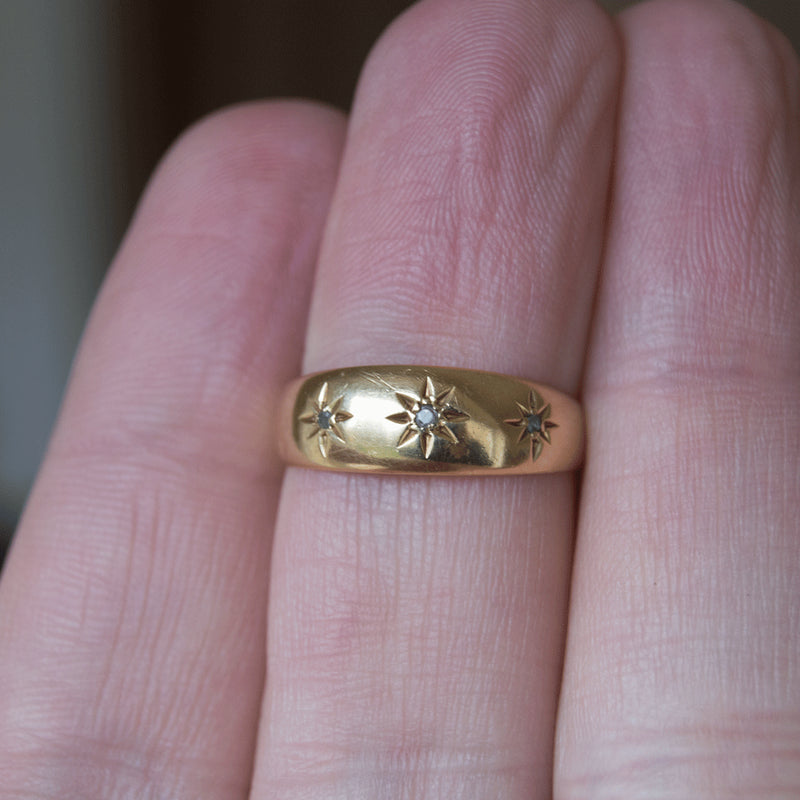 Edwardian 18K Yellow Gold 3 Stone Diamond ‘Gypsy’ Ring