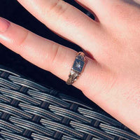 Dainty Antique 9ct Rose Gold Star Set Diamond Signet Ring on the Finger