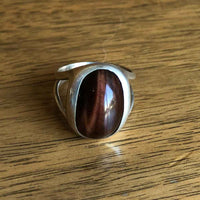 Modernist 1970s Vintage Sterling Silver Domed Tigers Eye Ring