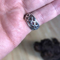 Vintage Open Work Basket Weave Celtic Design Ring on Finger