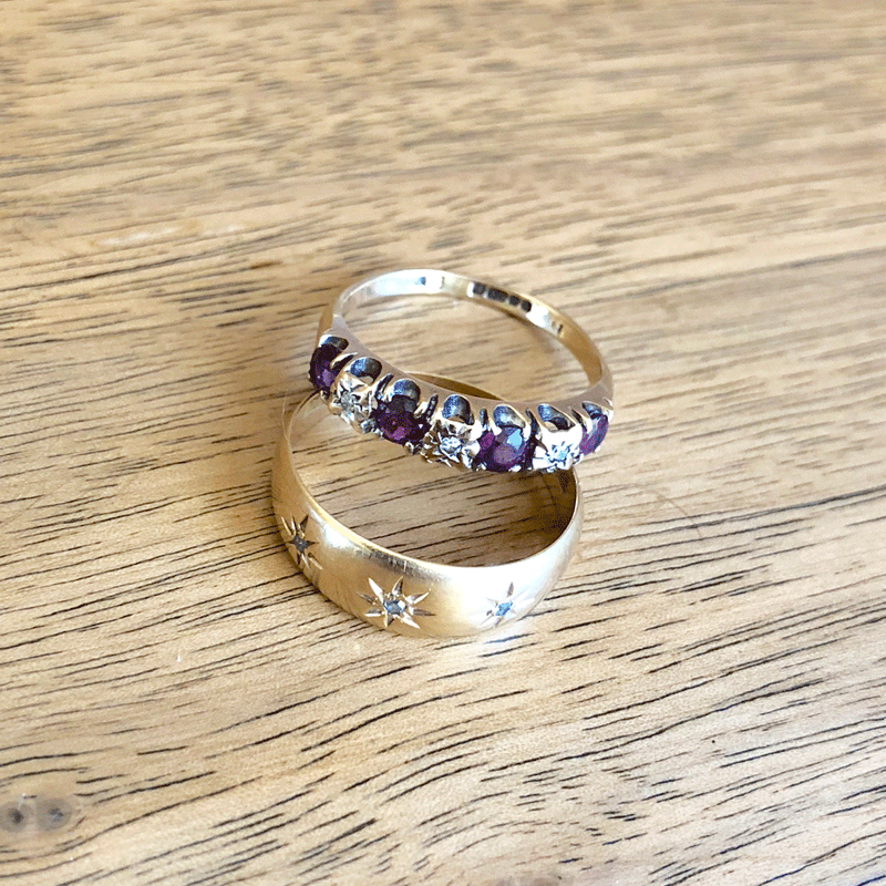 Vintage 9ct Yellow Gold Ruby and Diamond Half Eternity Ring