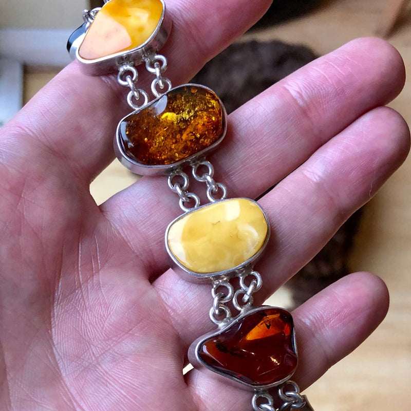 Chunky Vintage Multi Coloured Amber Chain Linked Bracelet 06