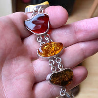 Chunky Vintage Multi Coloured Amber Chain Linked Bracelet 07