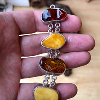 Chunky Vintage Multi Coloured Amber Chain Linked Bracelet 08