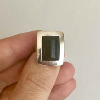 Vintage Minimalist Black Onyx 925 Silver Statement Ring held in Fingers