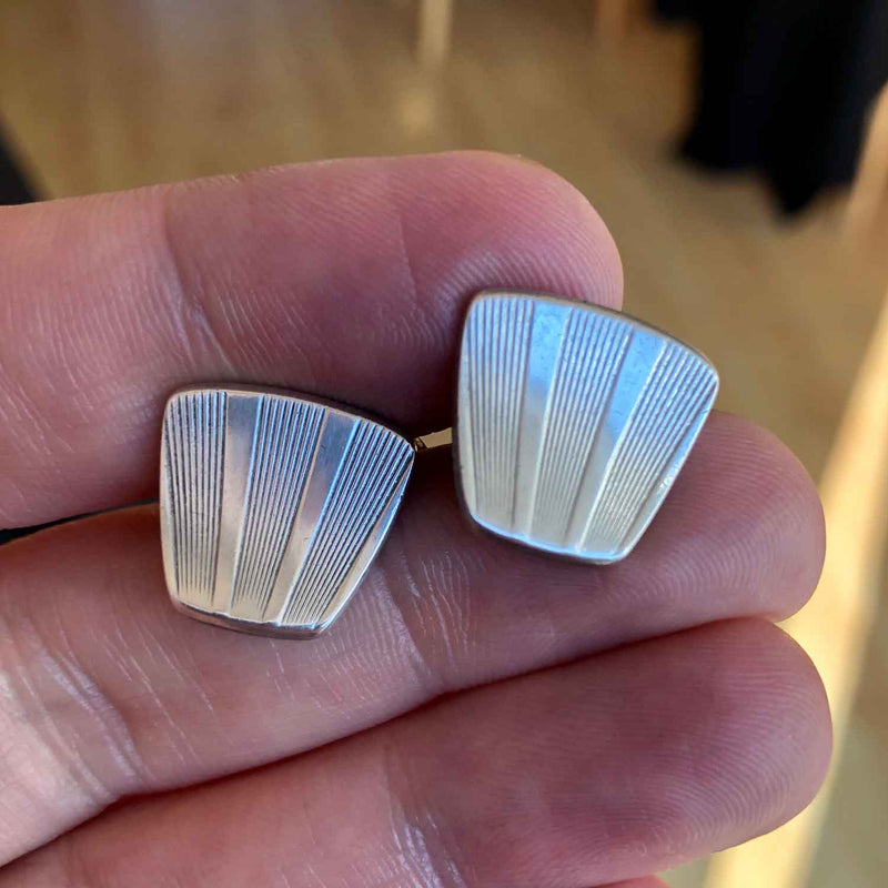 Vintage Silver Art Deco Engraved Cuff-Links . c1930 In Hand