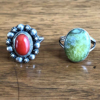 Boho Style Vintage Silver & Coral Ring with Iona Stone Ring