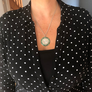 A Vintage 1970's Green Enamelled  Pendant and Chain