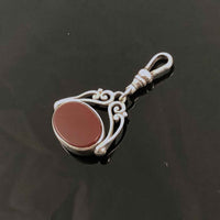 Carnelian Side of a Vintage Antique Style Silver, Carnelian and Onyx Spinning Fob Pendant