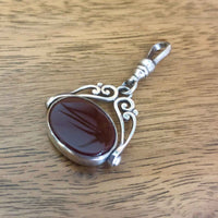 Vintage Antique Style Silver, Carnelian and Onyx Spinning Fob Pendant