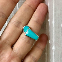 Vintage Modernist Turquoise Inlay Silver Statement Ring on Hand