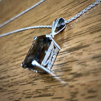 Vintage Smokey Quartz Silver Pendant - Side View of Pendant lying down