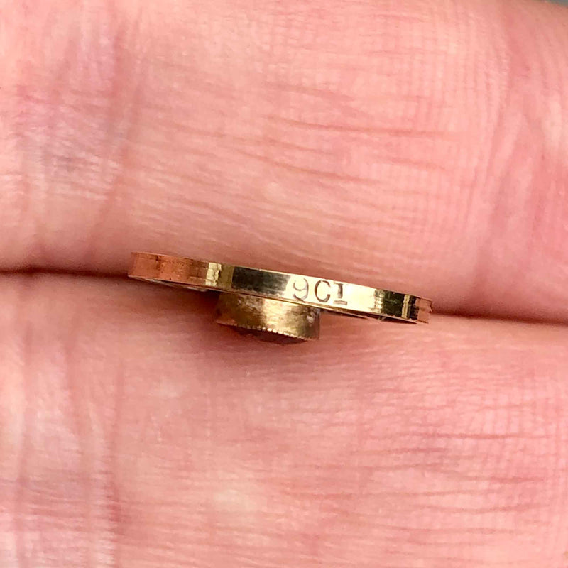A Petite Art Deco 9ct Gold Garnet Circular Drop Pendant Marks