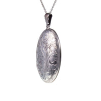 Large Vintage Engraved Silver Oval Locket - With a 22” Long Silver Chain Facing Left