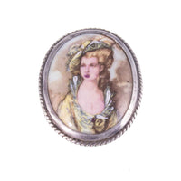 Vintage Sterling Silver Victorian Style Miniature Portrait Brooch