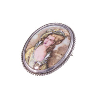 Vintage Sterling Silver Victorian Style Miniature Portrait Brooch