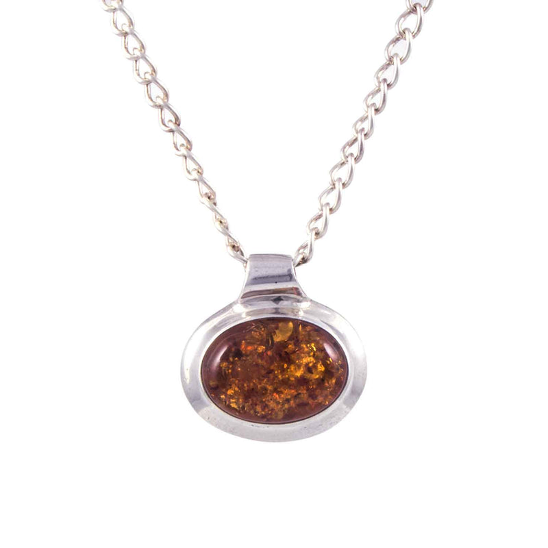 Minimalist Vintage Sterling Silver Amber Pendant Face On