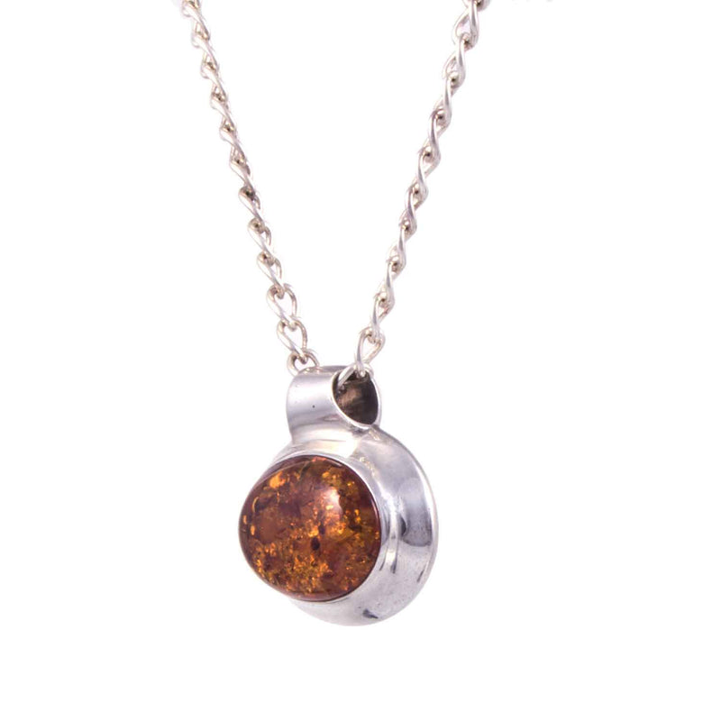 Minimalist Vintage Sterling Silver Amber Pendant at Angle