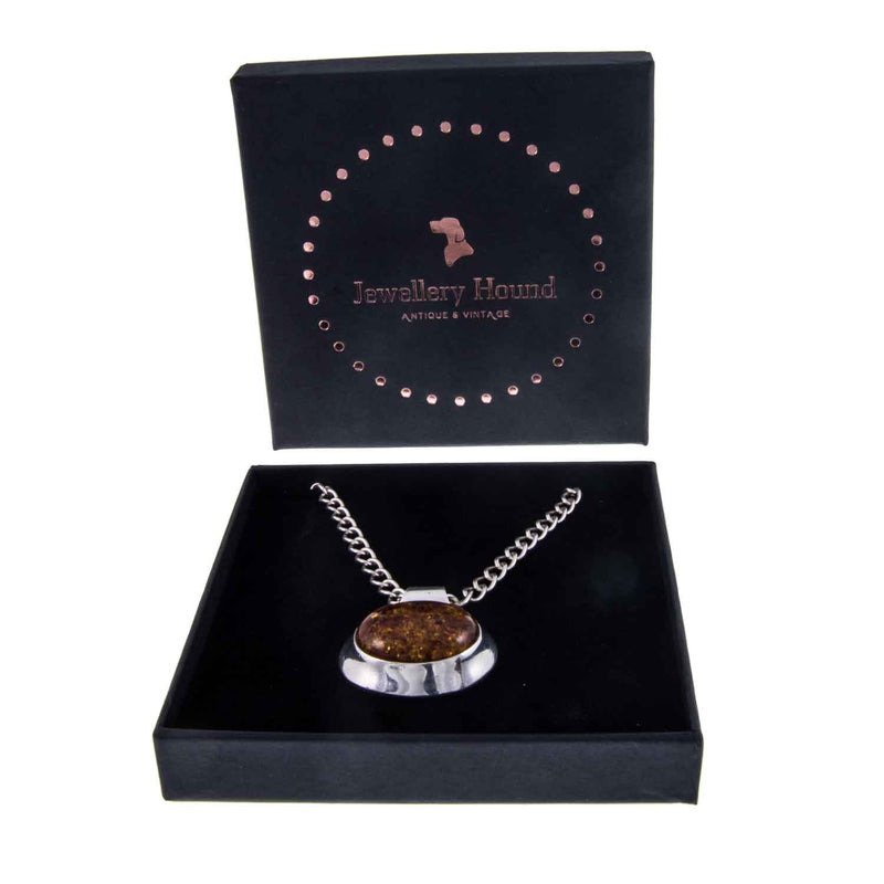 Minimalist Vintage Sterling Silver Amber Pendant in Jewellery Hound Box